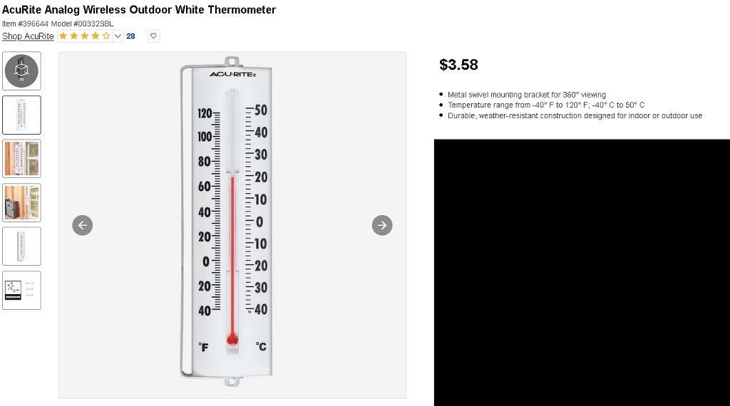 AcuRite Analog Outdoor White Thermometer at