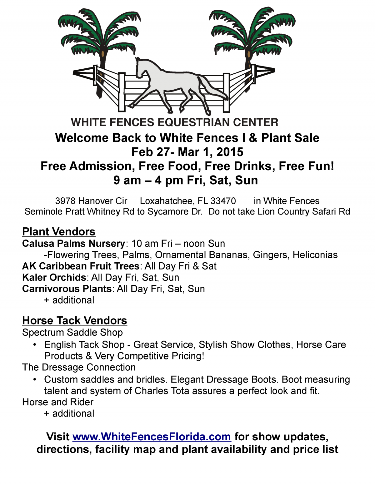 Plant Sale + Horse Show in Loxahatchee, FL Feb 27-Mar 1, 2015